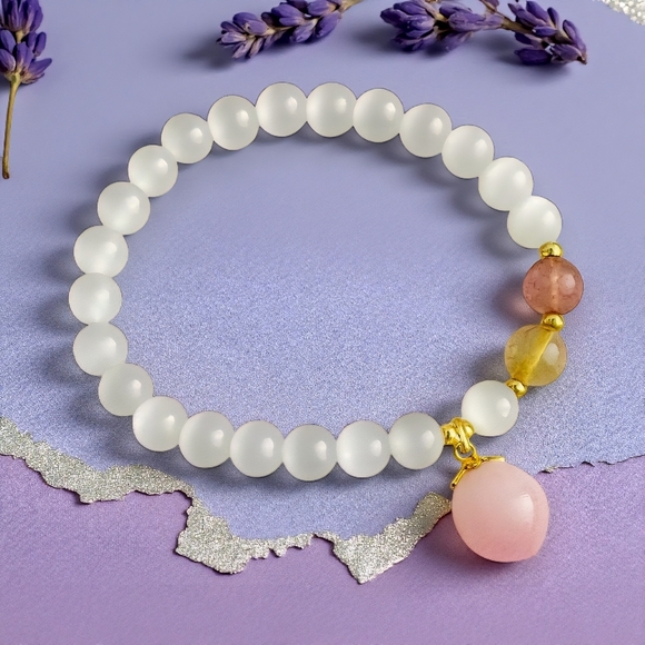 Elegant Natural Opal Beaded Dainty Stretchy Bracelet Pink Peach Charm - Picture 10 of 15